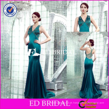 JC24 Atacado Cap Sleeve V Neckline Beaded bainha Emerald Green Evening Dress